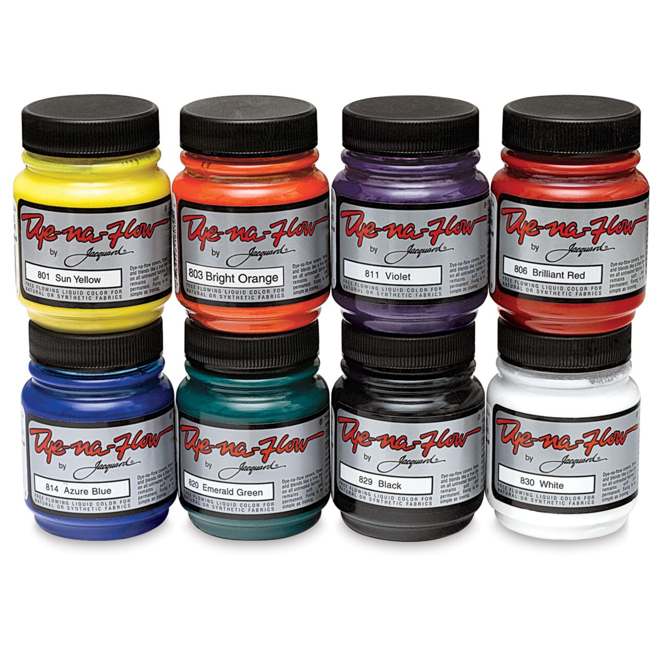 Jacquard Dye-Na-Flow Fabric Color - Set of 8 Colors, 2.25 oz jars
